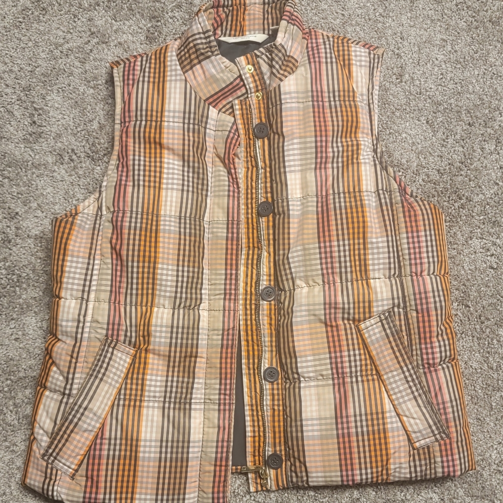 Womens Liz Claiborne Button/Zipper Checked Vest Size Petite/Medium